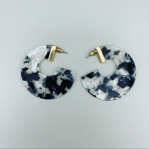 Acrylic Black and White Flat Hoop Earrings